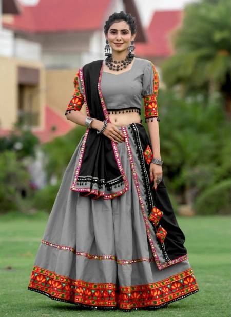 Grey Colour Aawiya 7067 Colour Pure Cotton Navratri Lehenga Choli Orders In India 7067 B