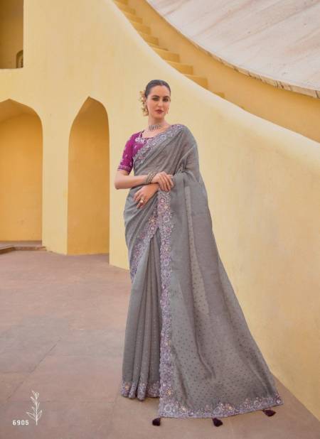 Grey Colour Anaara 6900 Series By Tathastu Designer Fancy Tissue Organza Silk Saree Orders In India 6905