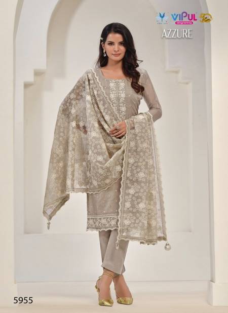 Grey Colour Azzure By Vipul Soft Organza Embroidery Bulk Salwar Kameez Wholesalers In Delhi 5955