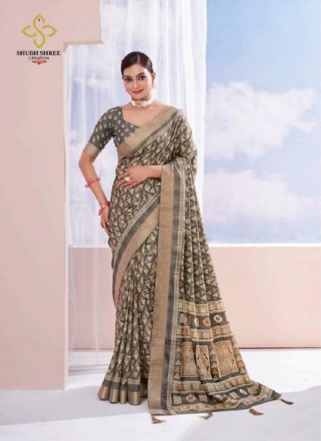 Grey Colour Barfi By Shubh Shree Dola Silk Printed Sarees Wholesale Price In Surat 1004