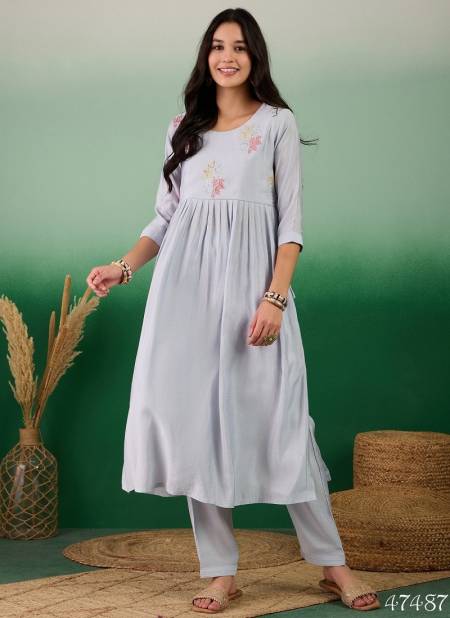 Grey Colour Berlin By Mahotsav Masleen Embroidered Kurti With Bottom Orders In India 47487
