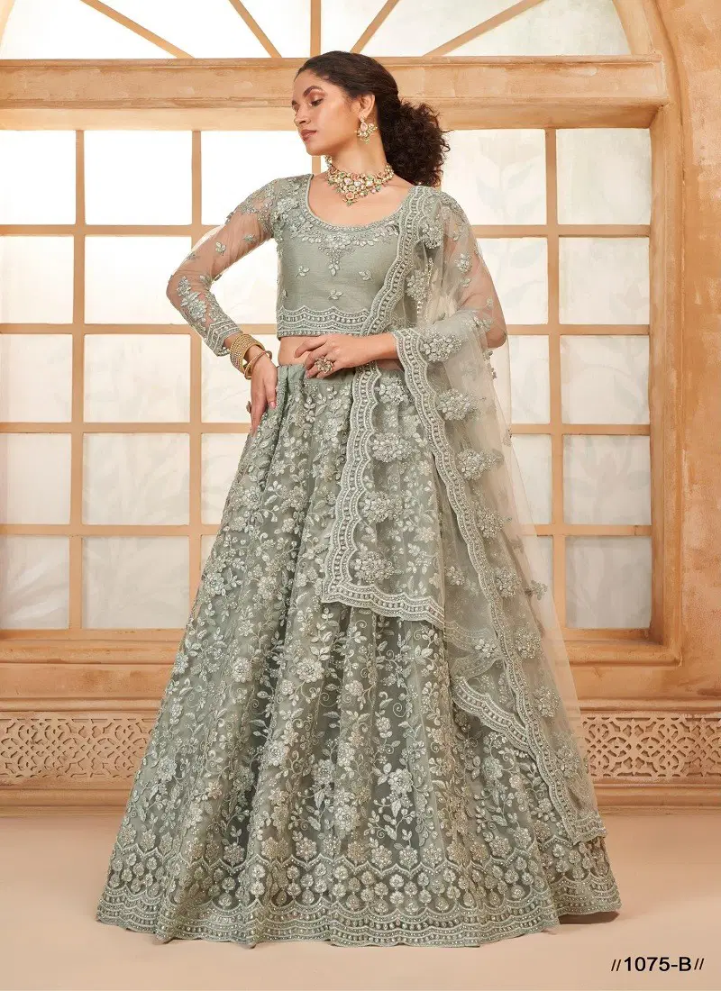 Grey Colour Bridal Heritage Color Saga Vol 3 By Alizeh Party Wear Net Lehenga Choli Wholesale Online 1075-B