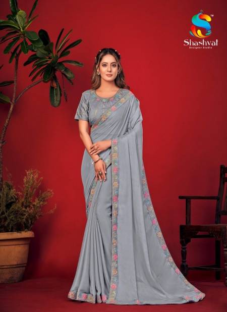 Grey Colour Charvi By Shashvat Fancy Embroidery Designer Readymade Blouse Saree Orders In india CR-16