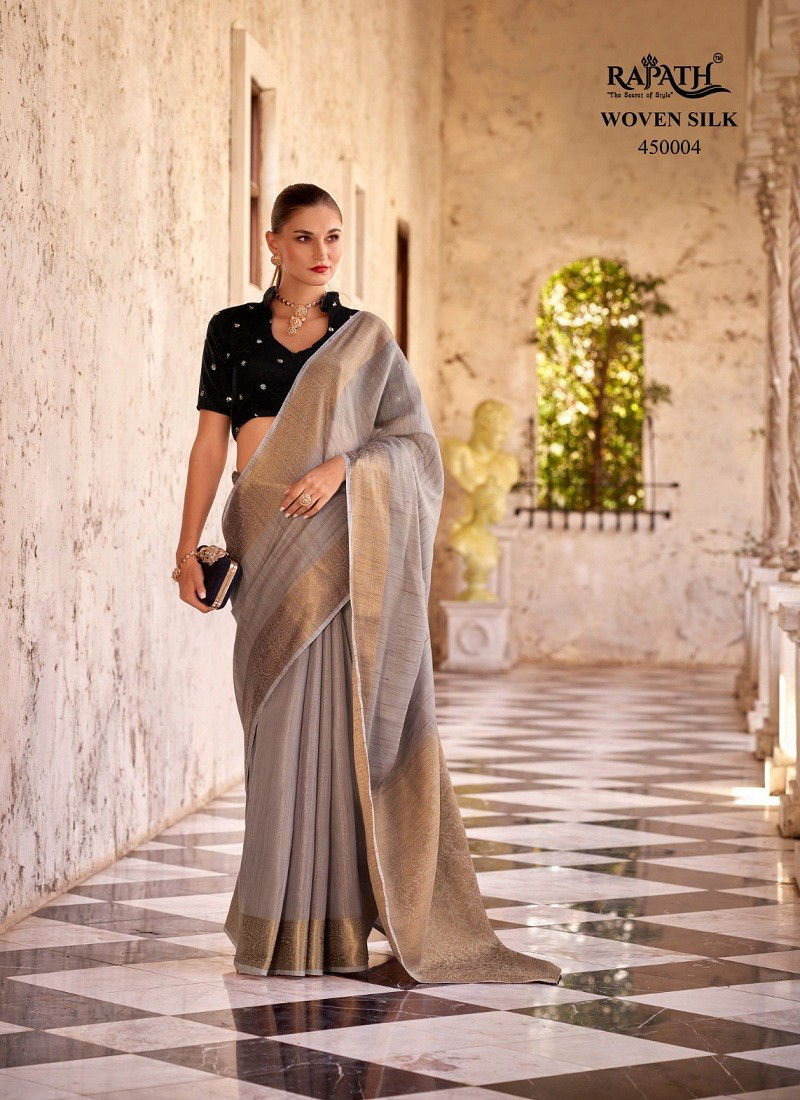 Grey Colour Delicate Silk By Rajpath Fancy Linen Wedding Sarees Wholesale Price In Surat 450004