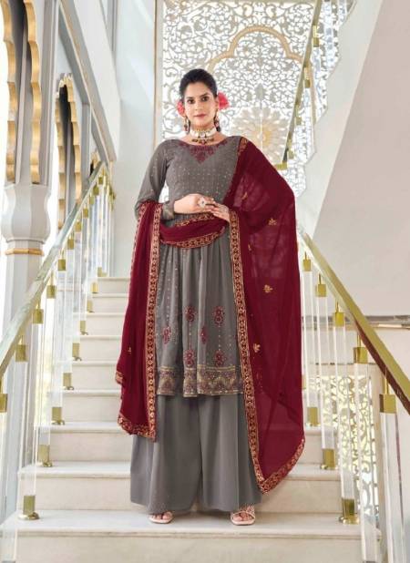 Grey Colour Flory Vol 37 By Khushboo Embroidery Georgette Salwar Suits Wholesale Online 4932