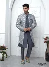 Grey Colour Function Wear Indo Western Mens Jacket Set Wholesale Price In Surat 2786