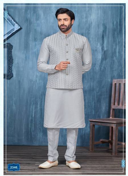 Grey Colour Function Wear Mens Modi Jacket Kurta Pajama Wholesale Market In Surat With Price 2346