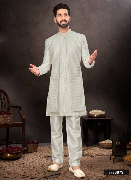 Grey Colour GS Fashion Party Wear Mens Designer Indo Western Wholesale Clothing Distributors In India 3079