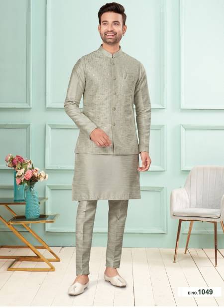 Grey Colour GS Fashion Wedding Wear Mens Designer Modi Jacket Kurta Pajama Wholesale Online 1049