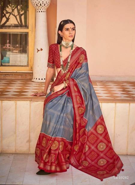 Grey Colour Gulaab Patola By Trirath P V Silk Foil Printed Weeding Wear Saree Wholesale Online TR-10282