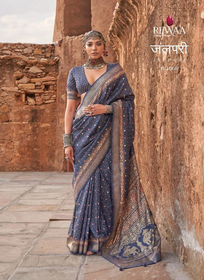 Grey Colour Jalpari By Rewaa Poly Viscose Silk Wedding Wear Saree Wholesale Online 1066