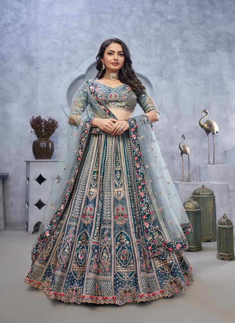 Grey Colour KF 22 To KF 415 By Kesar Fab Ocassion Wear Designer Lehenga Choli Wholesale Online KF 30 Grey