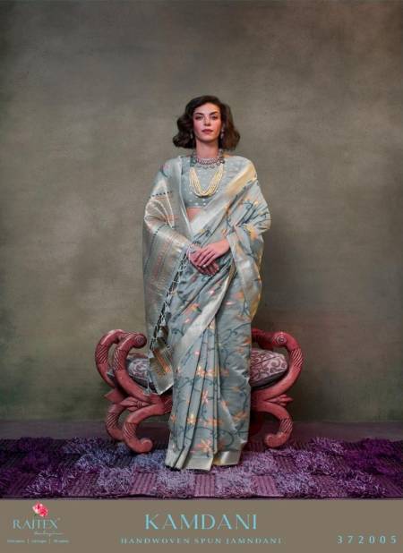 Grey Colour Kamdani By Rajtex Mal Spun Cotton Printed Saree Orders In India 372005