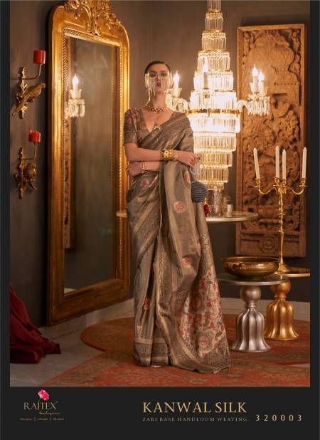 Grey Colour Kanwal Silk By Rajtex Zari Base Handloom Weaving Saree Exporters In India 320003