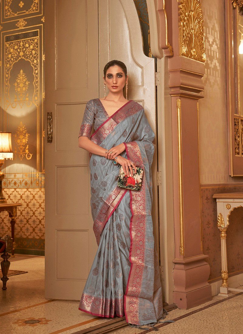 Grey Colour Karmani Silk By Rajtex Designer Handloom Weaving Saree Wholesale Shop In Surat 222005