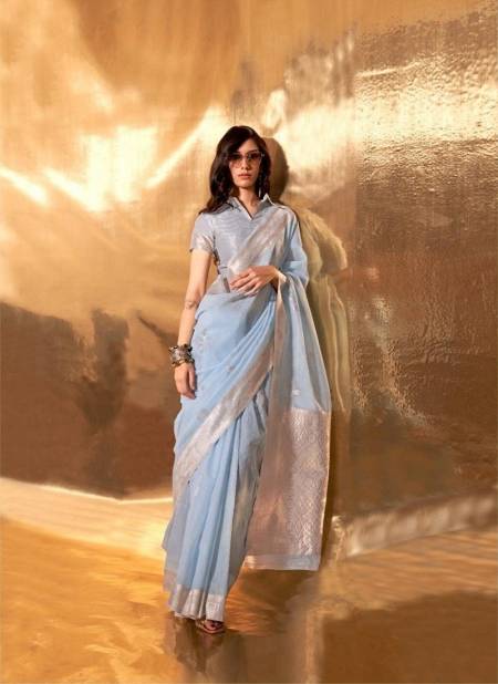 Grey Colour Kelly Linen By Rajtex Linen Cotton Handwoven Saree Wholesalers In Delhi 371003