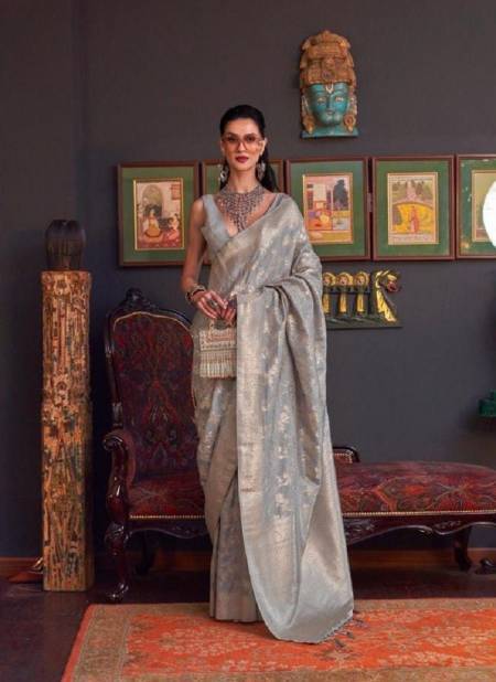 Grey Colour Khabutai Silk By Rajtex Wedding Wear Sarees Exporters In India 322002