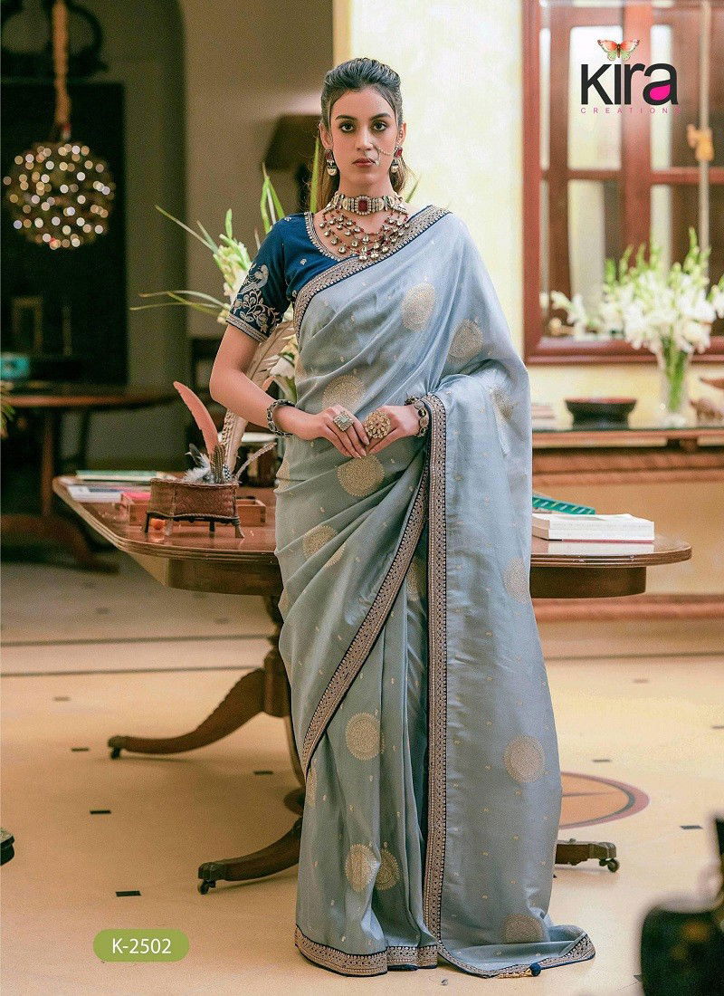 Grey Colour Khwahish By Kira Dola Silk Wholesale Saree Suppliers In Mumbai K-2502