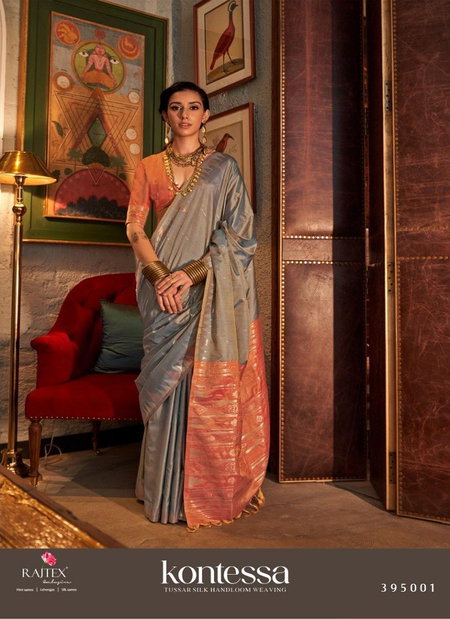 Grey Colour Kontessa By Rajtex Tussar Silk Handloom Weaving Saree Wholesale Online 385001