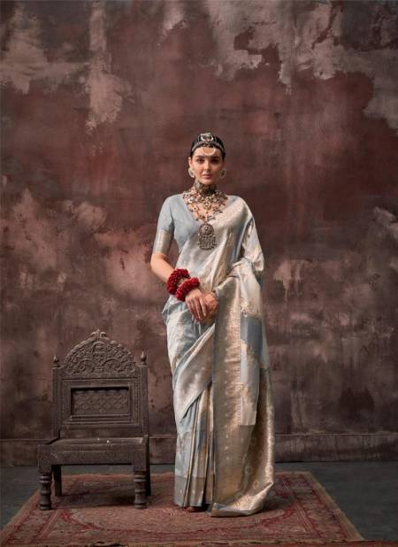 Grey Colour Kookal Silk By Rajbeer Wedding Handloom Weaving Sarees Suppliers In India 20006