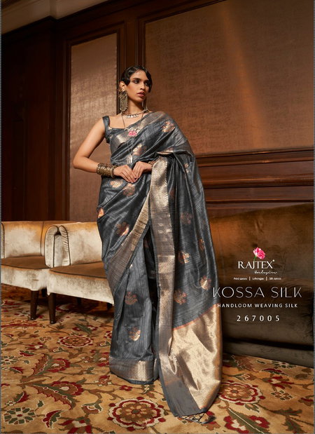 Grey Colour Kossa Silk By Rajtex Handloom Weaving Wedding Wear Saree Wholesale Online 267005