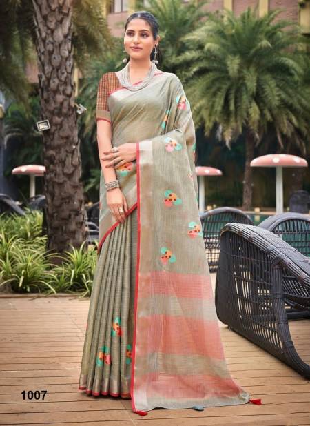 Grey Colour Linen Fashion By Sangam Linen Designer Saree Catalog 1007 Catalog
