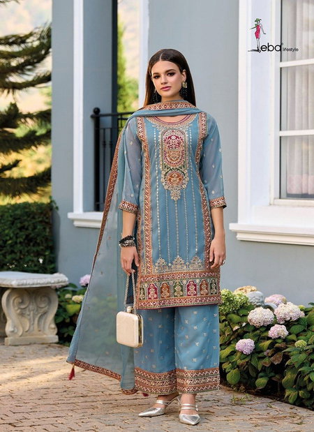 Grey Colour Mayram By Eba Simar Organza Embroidery Readymade Plazzo Suits Orders In India 1687