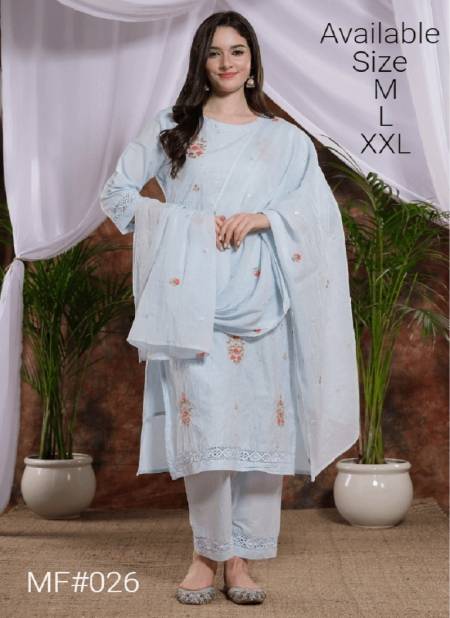 Grey Colour Mesmora Heavy Embroidered Printed Cotton Kurti With Bottom Dupatta Surat Wholesale Market MF026