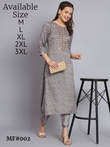 Grey Colour Mesmora Heavy Printed Soft Poly Kurti With Bottom Wholesale Market in Surat With Price MF002