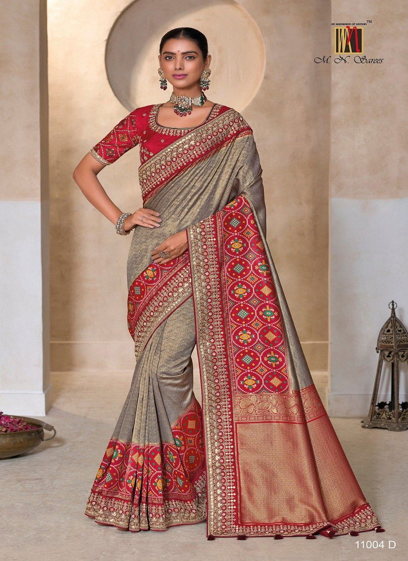 Grey Colour Mn 11004 Hit Kanjivaram Wedding Wear Saree Suppliers In India 11004D