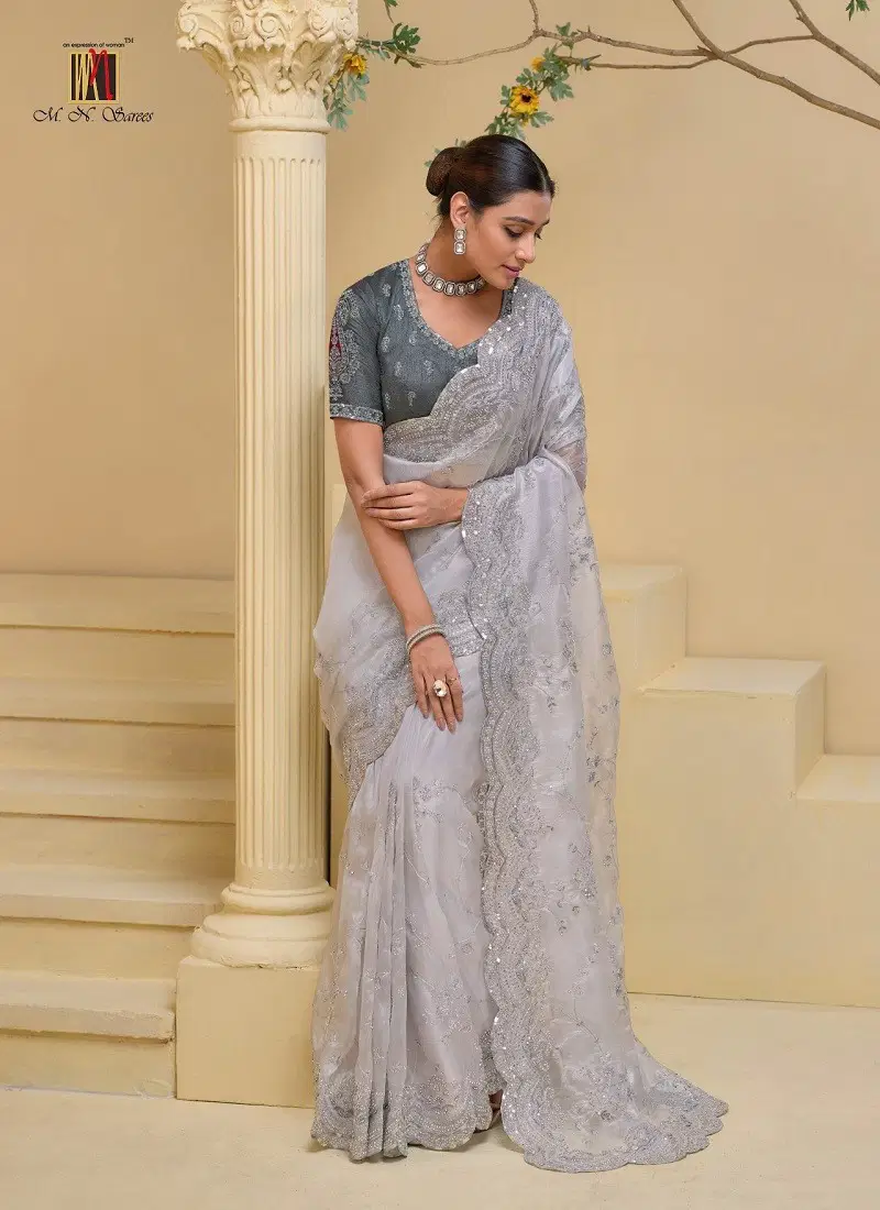 Grey Colour Mn 7500 Designer Saree Wholesale Clothing Distributors In Mumabi 7512