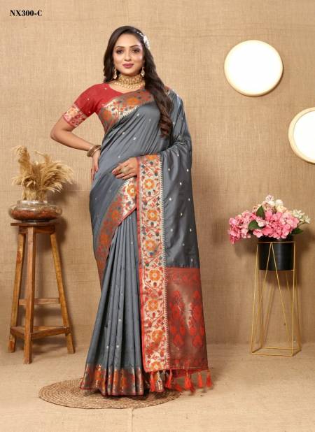 Grey Colour NX300 A To F by Murti Nx Printed Paithani Silk Saree Wholesale Price In Surat NX300-C