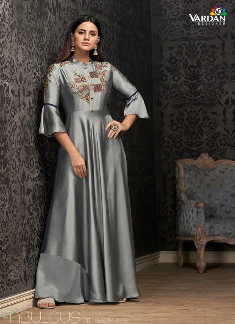 Grey Colour Navya Vol 15 By Vardan Georgette Embroidery Designer Gown Exporters In India 1502