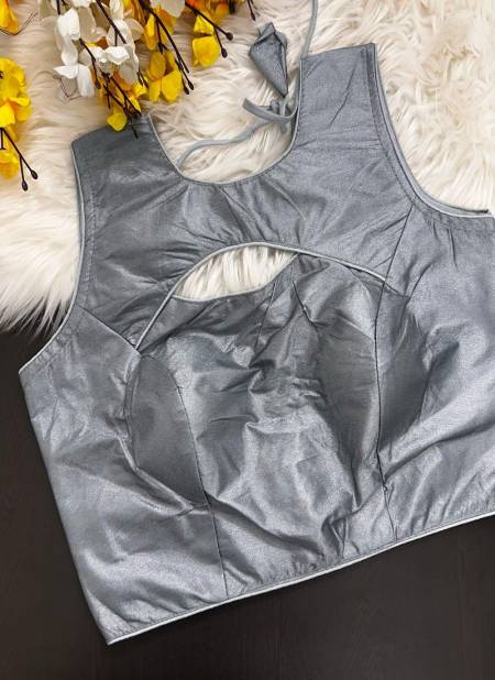 Grey Colour New Plain Designer Simar Silk Party Wear Blouse Catalog B