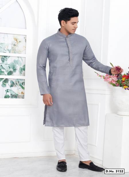 Grey Colour Occasion Mens Wear Premium Linen Cotton Designer Kurta Pajama Wholesale Online 3152