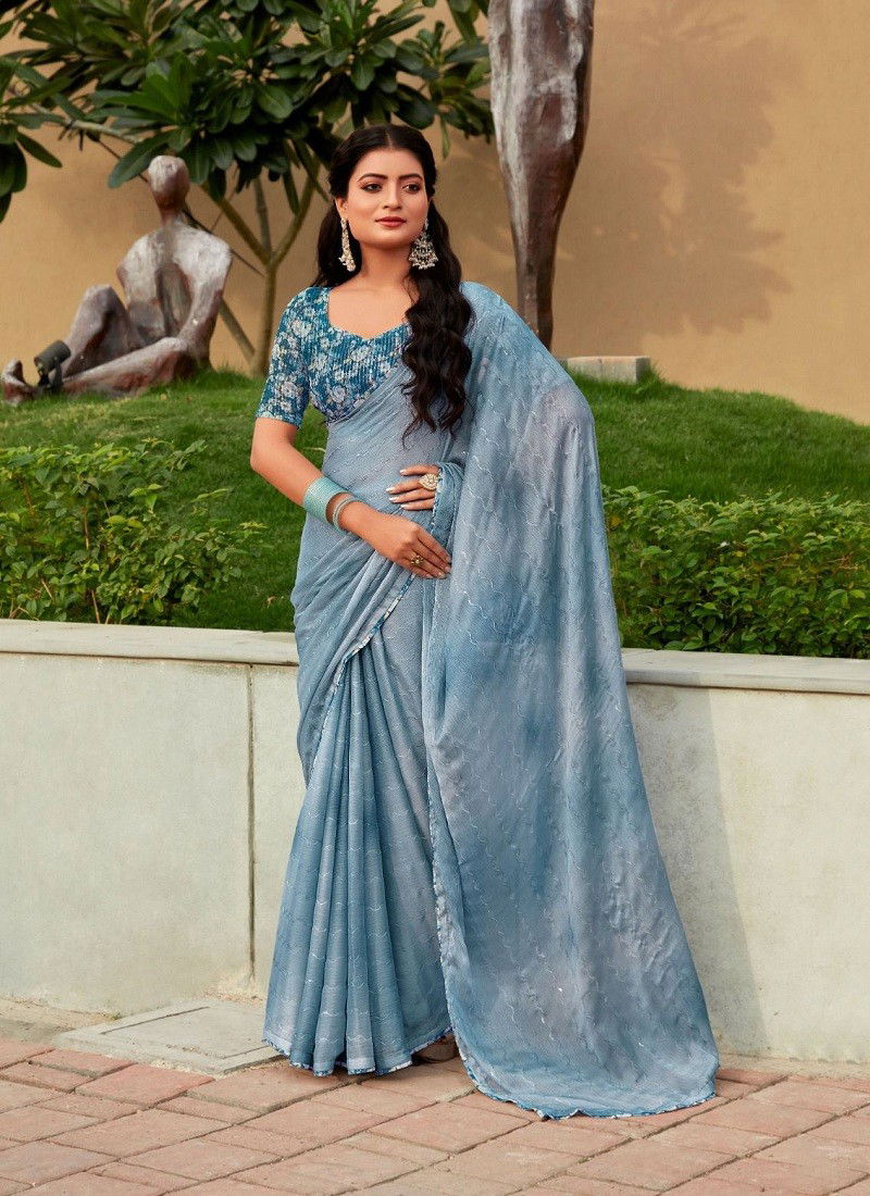 Grey Colour Oliva By Stavan 3D Shaded Chiffon Embroidery Saree Wholesale Online 104