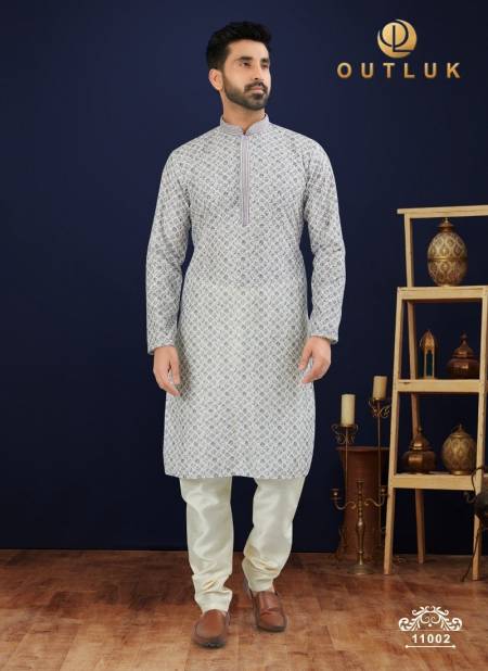 Grey Colour Outluk Wedding Collection Vol 11 Cotton Pintex Lucknowi Kurta Pajama Wholesale Clothing Suppliers In India 11002