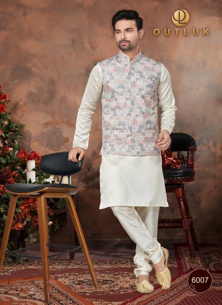 Grey Colour Outluk Wedding Collection Vol 6 Mens Wear Modi Jacket Kurta Pajama Catalog 6007