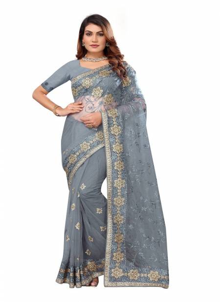 Grey Colour Paradise By Utsav Nari Embroidery Designer Sarees Surat Wholesale Market 2296