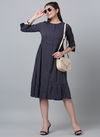 Grey Colour Raisin American Crepe Party Wear Western Midi Dress Catalog OLRF0038