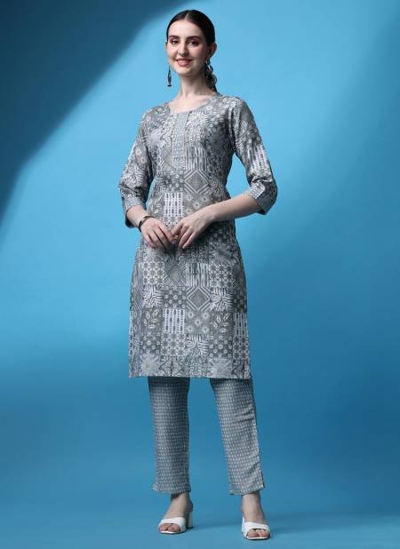 Grey Colour Raisin Magic Rayon Daily Wear Designer Kurti With Bottom Catalog OLSET0019