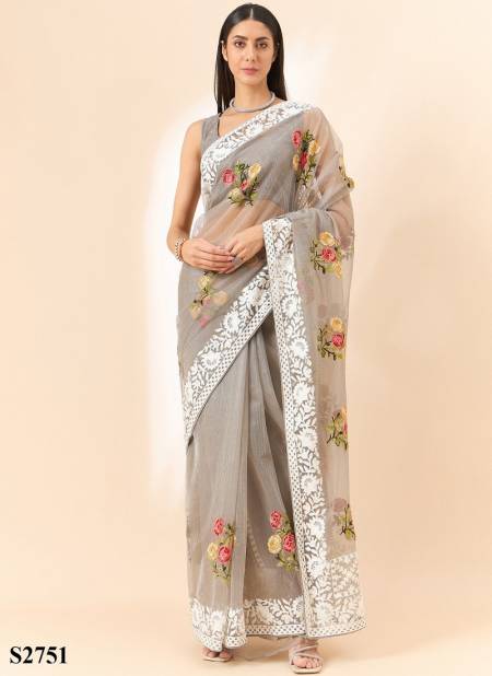 Grey Colour Roozal Vol 8 By Mahotsav Festive Designer Organza Wear Saree Surat Wholesale Market S2751