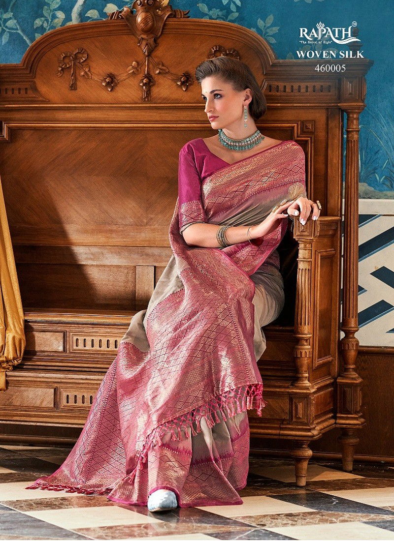 Grey Colour Roseberry Silk By Rajpath Pure Weaving Silk Sarees Online Wholesale 460005