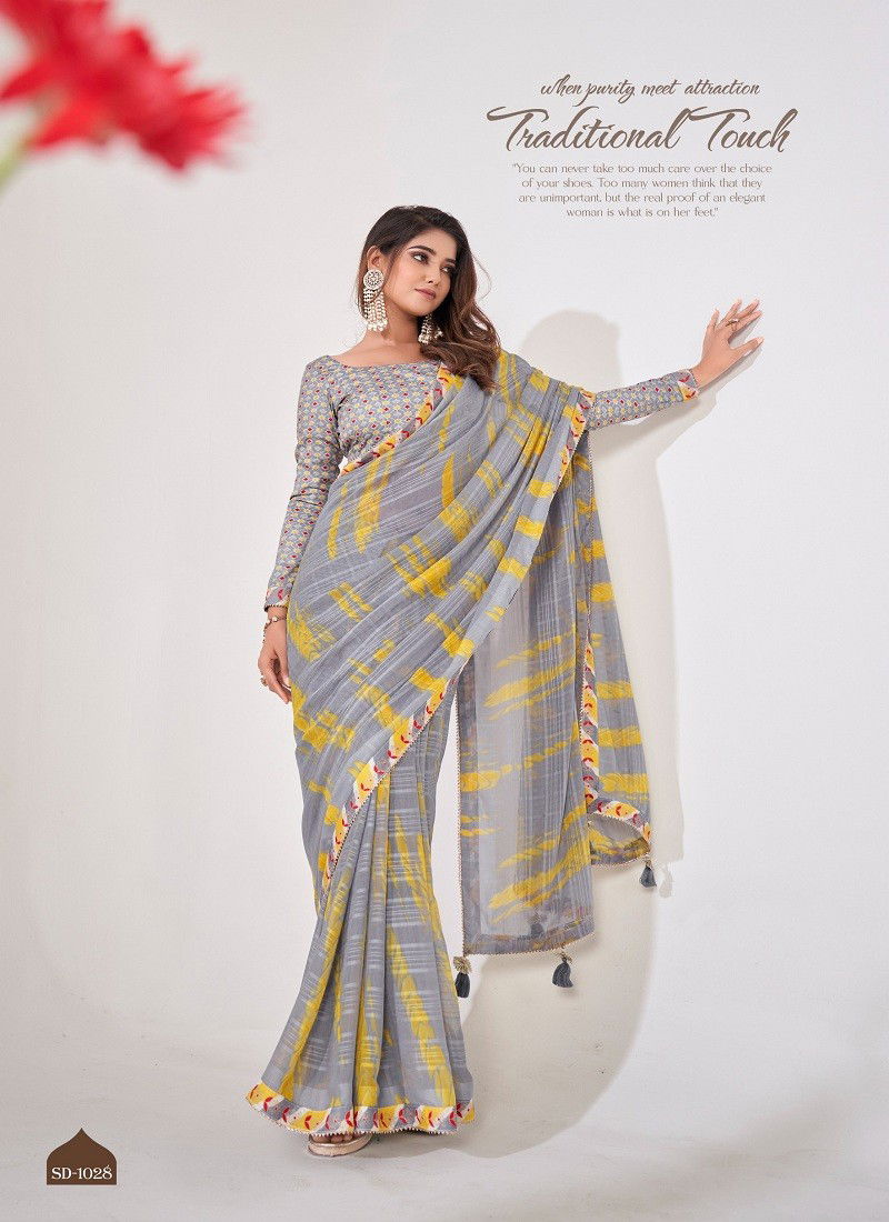 Grey Colour Saadi Vol 3 By Stavan Georgette Fancy Weaving Saree Suppliers In India SD-1028