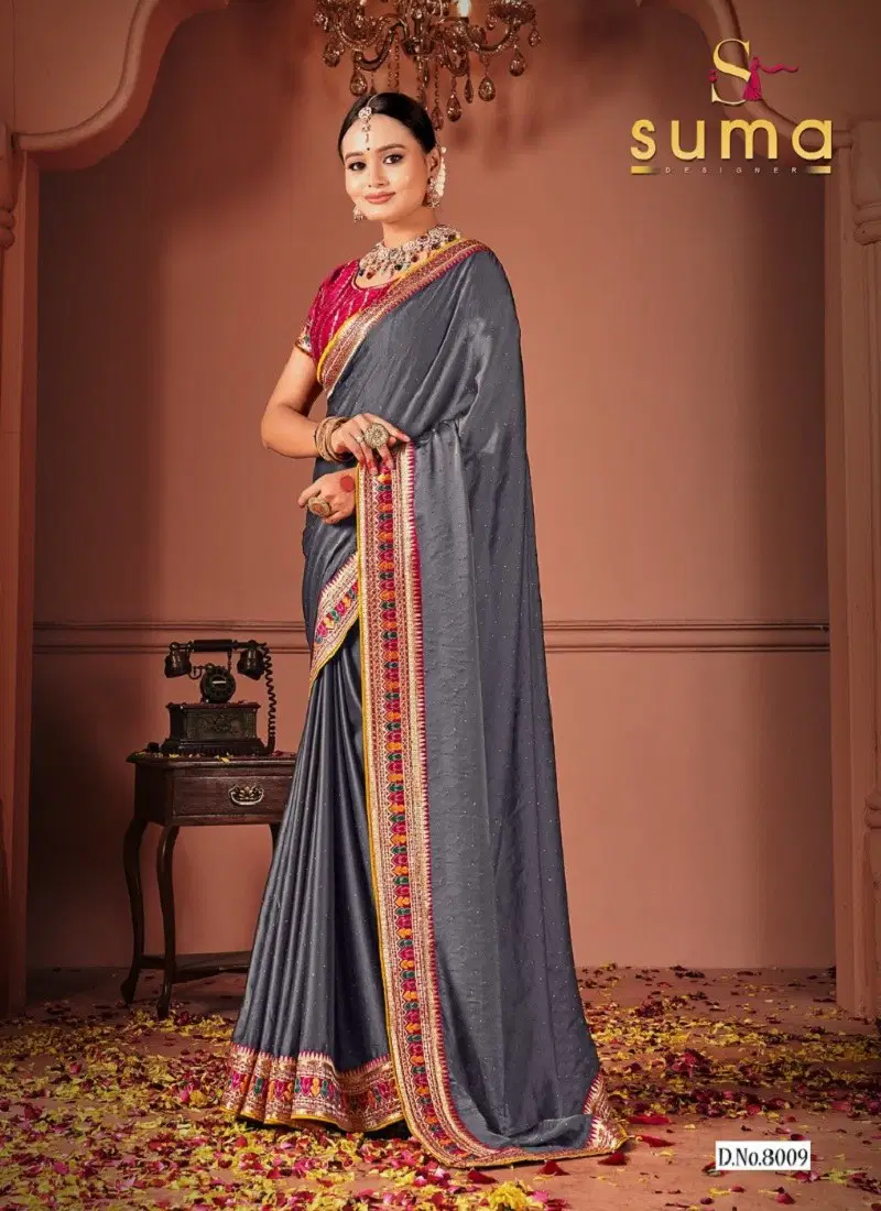 Grey Colour Sakhi By Suma Black Rangoli Designer Party Wear Saree Wholesale Online 8009