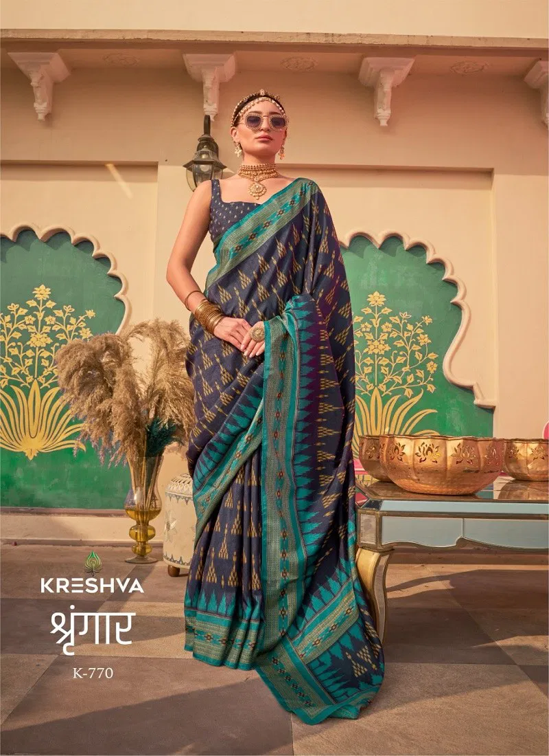 Grey Colour Shringaar By Kreshva Mercerized Sigma Silk Daily wear Saree Orders In India K 770