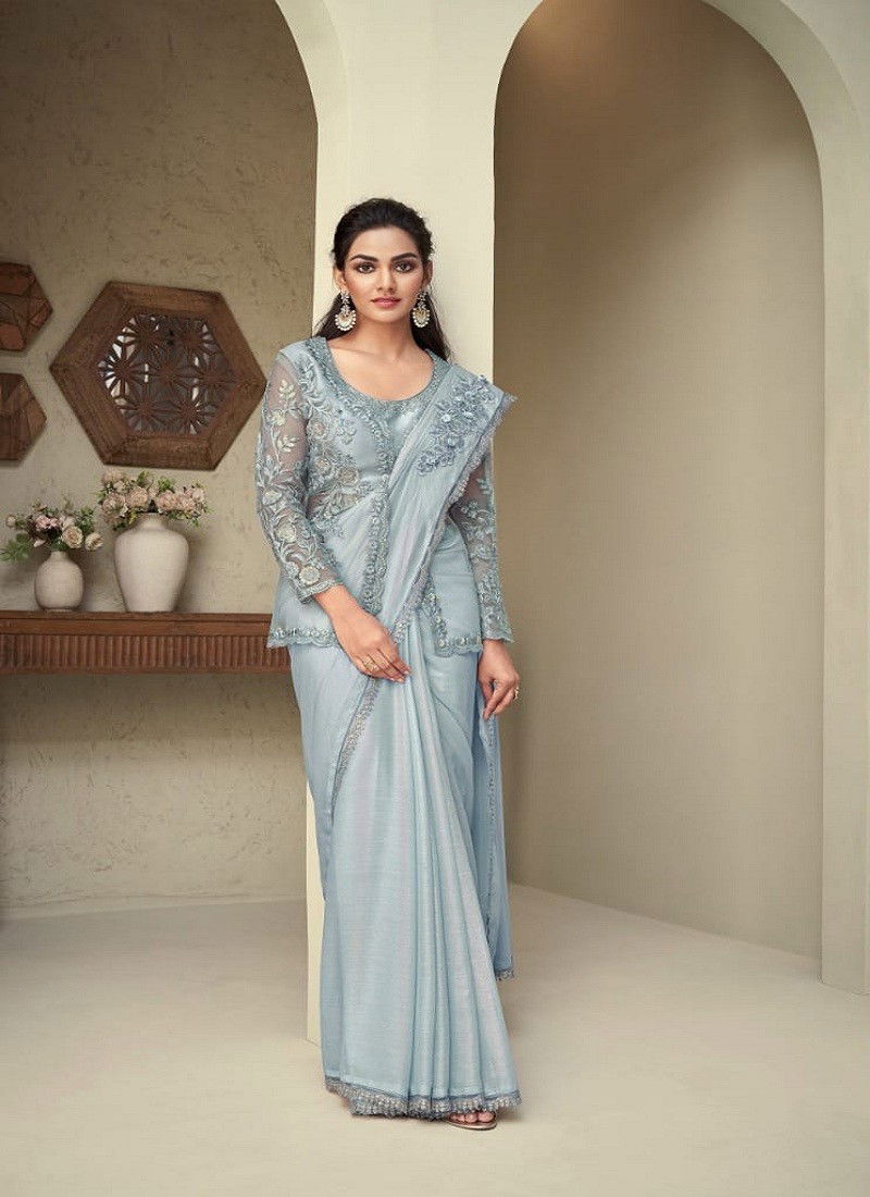 Grey Colour Silver Screen 28007 Hit By TFH Rainbow Shimmer Designer Wholesale Saree In India 28007-E