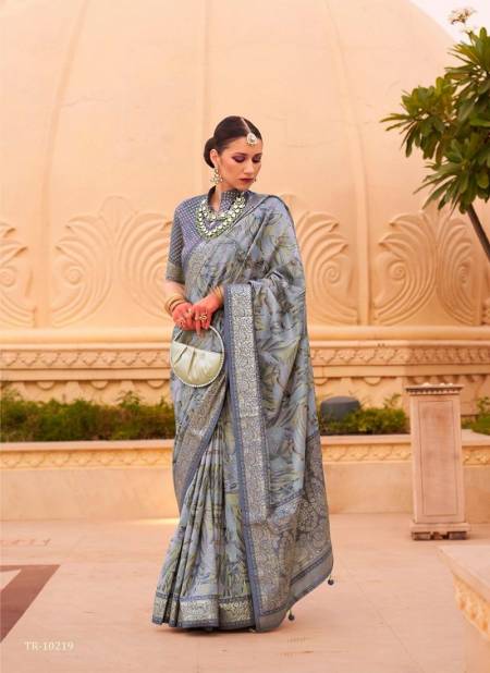 Grey Colour Sinhasan By Trirath P.V Silk Foil Printed Casual Wear Saree Wholesalers In India 10219