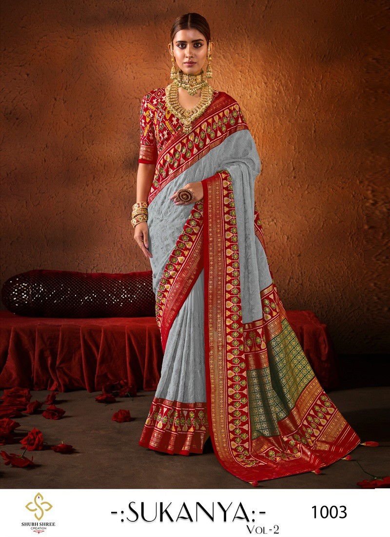 Grey Colour Sukanya Vol 2 By Shubh Shree Georgette Silk Chickankari Saree Wholesale Online 1003