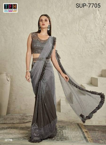 Grey Colour Super Star 2 By TFH Fancy Party Wear Designer Saree Exporters In India SUP-7705